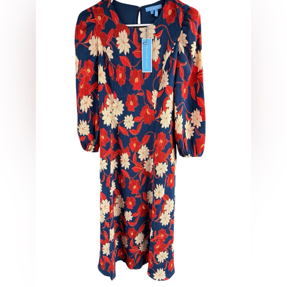NWT Draper James Size 0 Matilda Midi‎ Dress in Crinkle Plissé
